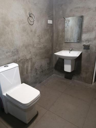 a bathroom with a toilet and a sink at Green Serenity Villa in Ahangama