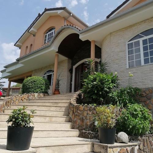 a house with stairs and plants in front of it at Casa Travessa da Quinta in Mondim de Basto