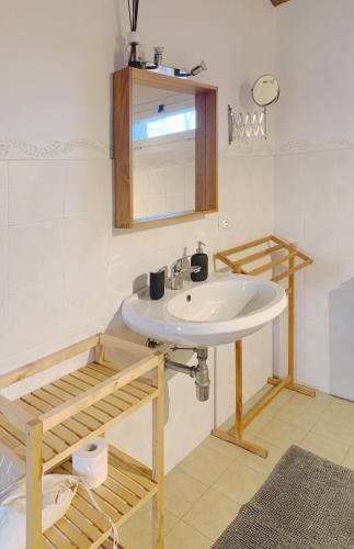 a bathroom with a sink and a mirror at Agriturismo Viridarium in Castellucchio