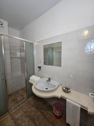 a bathroom with a sink and a shower at Albergo Lago Verde in Pennabilli