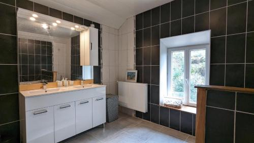 a bathroom with a sink and a mirror at La Belle Noue in Bellenod-sur-Seine