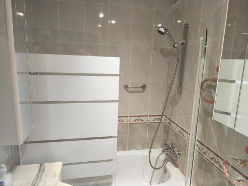 a bathroom with a shower and a toilet at Piso Céntrico Nati Con Parking Incluído in O Grove
