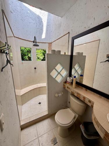 a bathroom with a toilet and a shower at El Encanto in Olaya