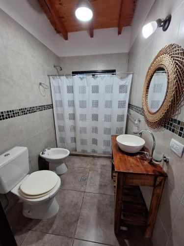 a bathroom with a toilet and a sink at Quinta El Oasis ORO VERDE in Oro Verde