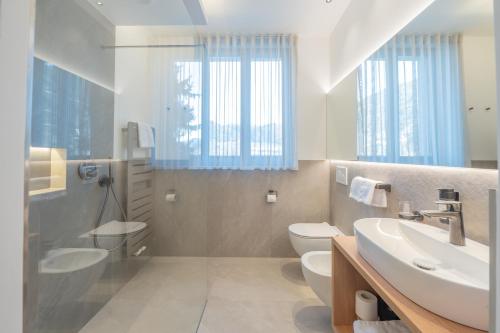 a bathroom with a sink and a toilet at Appartament Seceda in San Sigismondo