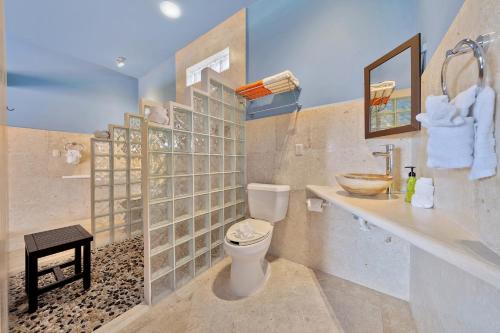 a bathroom with a toilet and a sink at Casa Bella Noche Isla Mujeres in Isla Mujeres