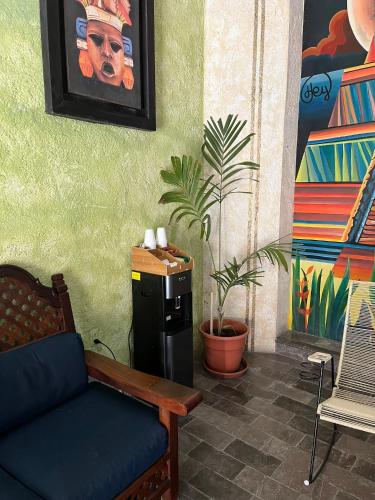 a living room with a couch and a plant at Hotel Residencial Edzná Calle 10 in Campeche