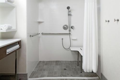a white bathroom with a sink and a shower at Hampton Inn & Suites Atlanta Buckhead Place in Atlanta