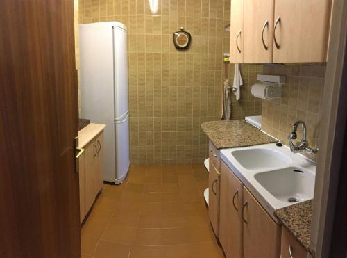 a small kitchen with a sink and a refrigerator at Coma-ruga in Comarruga