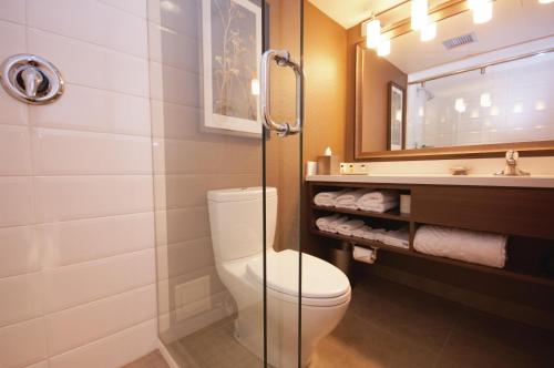 ein Badezimmer mit Toilette und Waschbecken in der Unterkunft DoubleTree by Hilton Hotel & Conference Centre Regina in Regina