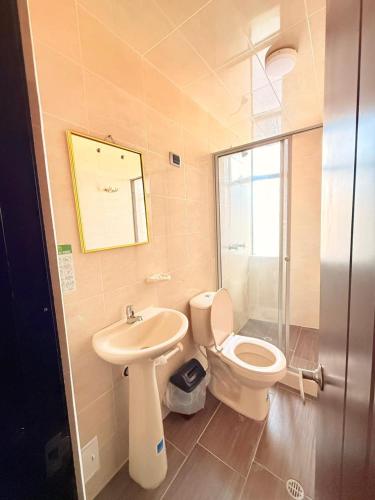 a bathroom with a toilet and a sink at HOTEL IBYZA Ipiales in Ipiales