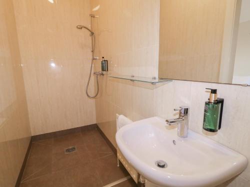 a bathroom with a sink and a shower at Derg Cottage in Strabane