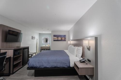 a hotel room with a bed and a television at Executive Inn of Arlington, Near AT&T Stadium in Arlington