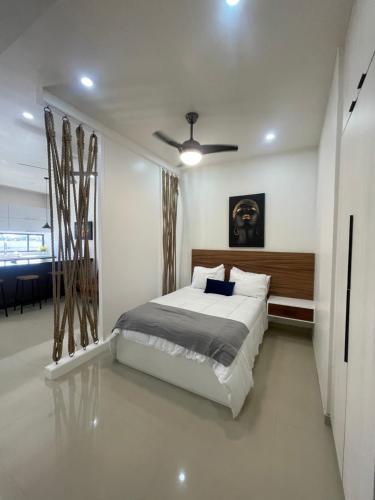 a bedroom with a bed and a ceiling fan at LOFT 3 Tulum in Mexicali