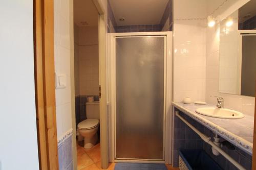 a bathroom with a shower and a sink and a toilet at Peyre in Aramits