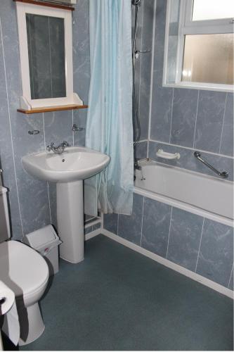 a bathroom with a sink and a toilet and a shower at The Premier Lodge in Morpeth