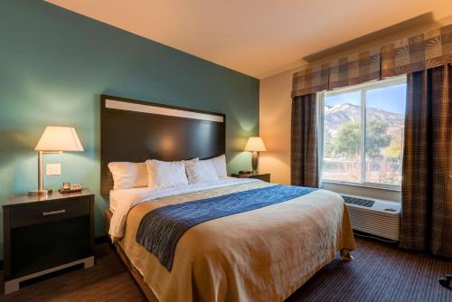 una camera d'albergo con letto e finestra di Grand Vista Hotel Parachute a Parachute