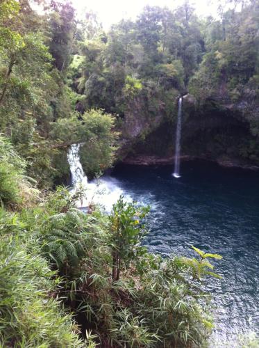 a waterfall in the middle of a river with trees at Cuyinco Domos in Riñinahue