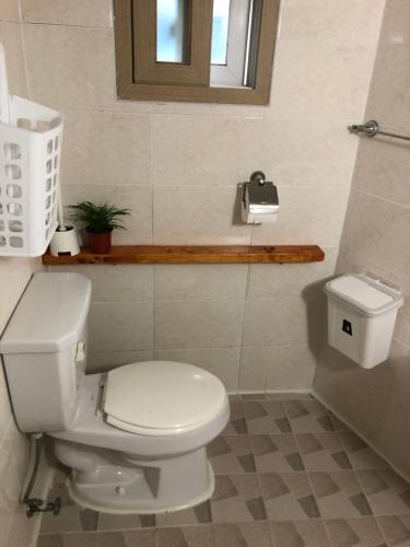 a bathroom with a white toilet and a window at 산초리니 Sanchorini in Busan