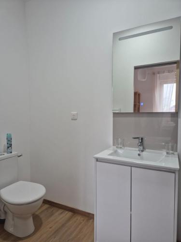 a white bathroom with a toilet and a sink at le st fursy 1 in Péronne