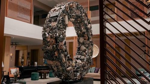 a sculpture in the middle of a room at Ambiance Resort Hunza in Hunza Valley