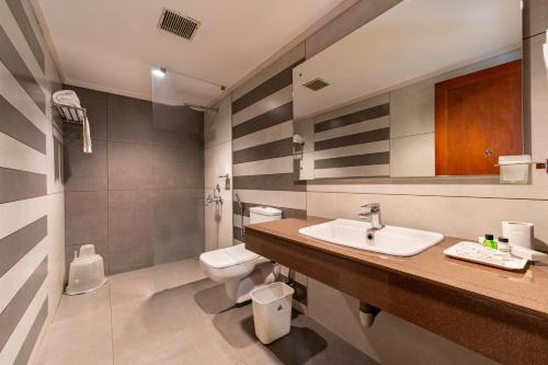 a bathroom with a sink and a toilet at Silver Crest Resort in Thekkady