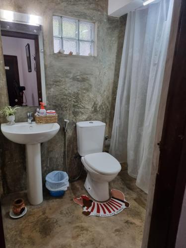 a bathroom with a toilet and a sink at Mahaweli Shades in Kandy