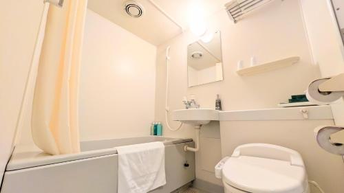 a small bathroom with a toilet and a sink at Hotel Route-Inn Aomori Ekimae in Aomori