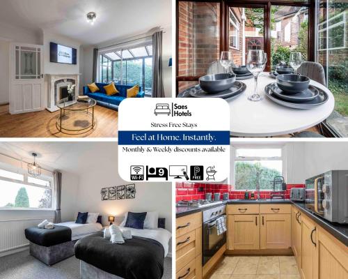 a collage of pictures of a kitchen and a living room at Cosy Home in Stoke on Trent in Newcastle under Lyme