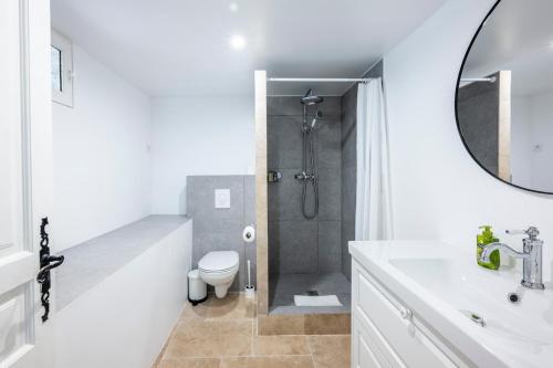 a bathroom with a shower and a toilet and a sink at House on the Hill in Nice