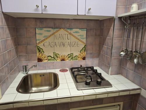 a kitchen with a sink and a stove at Casa Vacanze Nantò 2 in Santa Maria di Castellabate