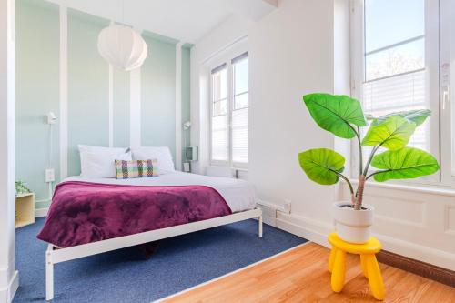 a bedroom with a bed and a potted plant at Strasbourg Evasion Pop in Strasbourg