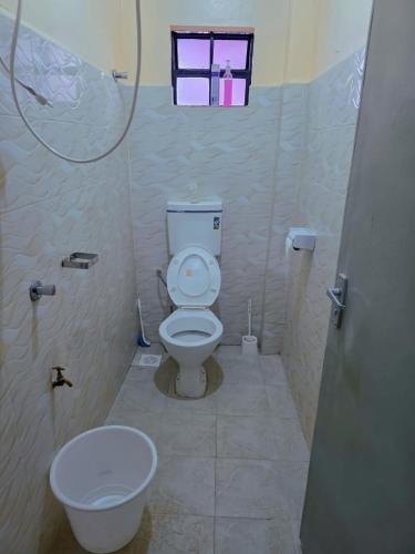 a bathroom with a toilet and a sink at Executive 1bedroom Embu by Tsparks in Embu