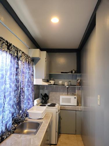 a small kitchen with a sink and a microwave at Palau Paradise Comfort in Koror