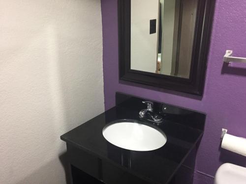 a bathroom with a black sink and a mirror at Fort Myers Inn in Fort Myers