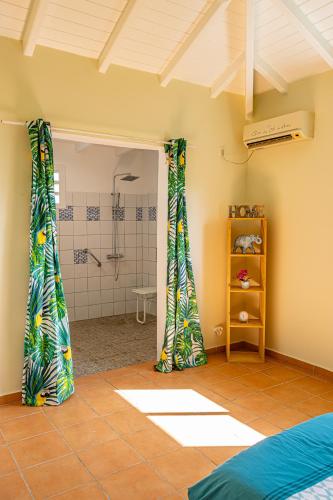 a room with a bathroom with a shower at Kaz KOKOYE in Baie-Mahault