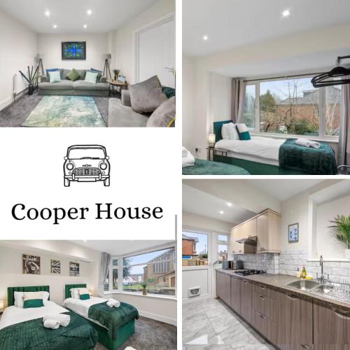 a collage of four pictures of a room at Cooper House Stay - Large Stylish House in Oxford