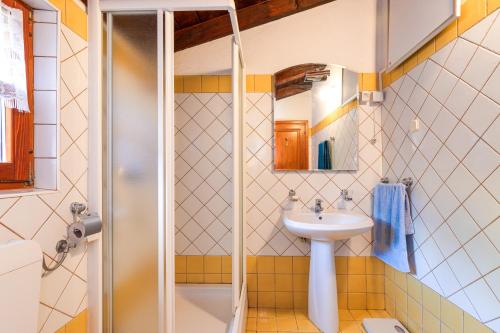 a bathroom with a sink and a shower at Old Stonehouse Stari San in Pinezici