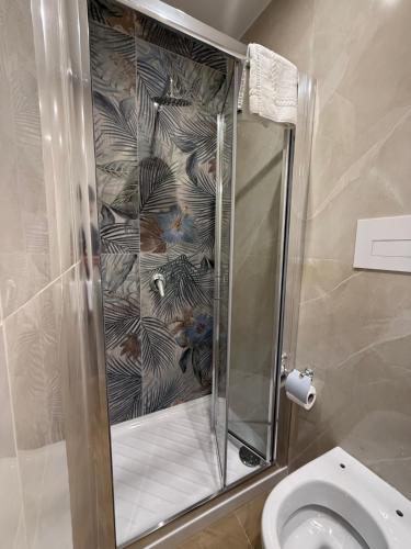 a shower stall in a bathroom with a toilet at HV Carbonara 123 in Naples