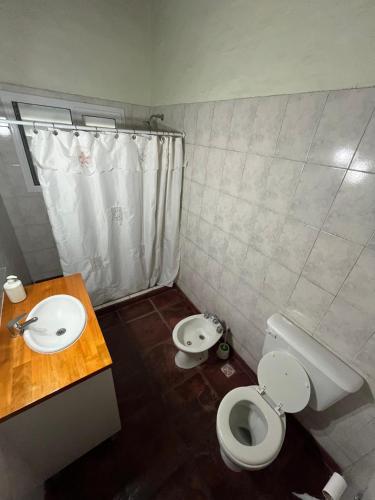 a bathroom with a toilet and a sink at La Calma Casa Quinta in Tandil