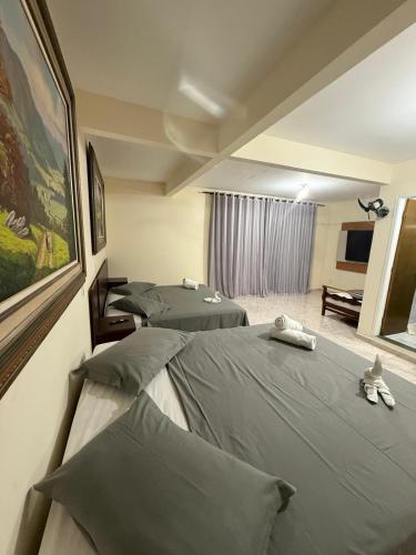 a room with two beds and a painting on the wall at Hotel Ciconha in São Lourenço