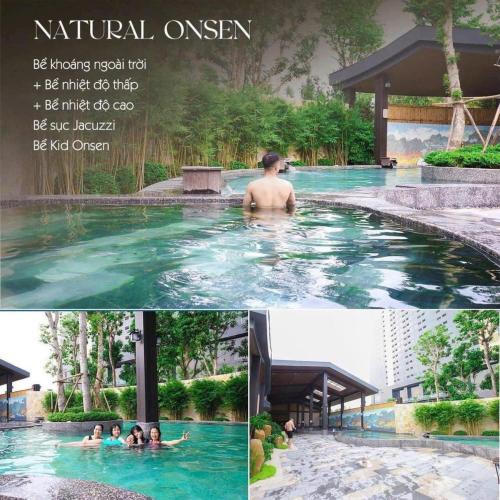 a collage of two pictures of a swimming pool at Lynntime in La Phu