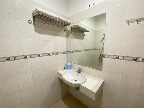 a bathroom with a sink and a mirror at Hortus Inn in Tawangmangu