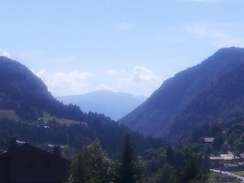 レ・ジェにあるMagnificent chalet on the mountain slopesの山の渓谷の眺め