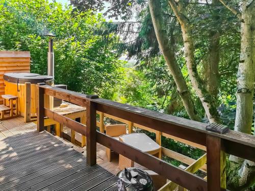a wooden deck with a toilet on it at Rowan Tree Lodge - Ukc6977 in Ludlow