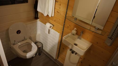 a small bathroom with a toilet and a sink at Studio QuaAmsterdam in Amsterdam