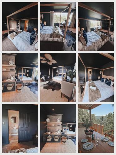 a collage of different pictures of a bedroom at Forest Nature Spa in Plettenberg Bay