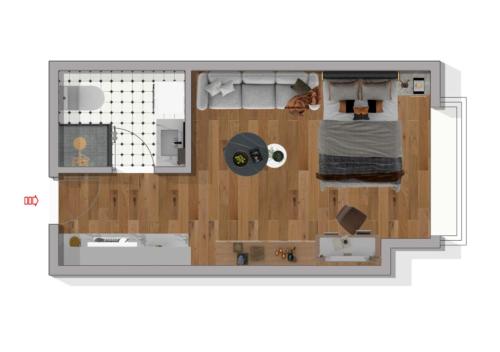 a floor plan of a room with a bed at Guangzhou Phantom Oasis Apartments - Canton Fair Exhibition Area in Guangzhou