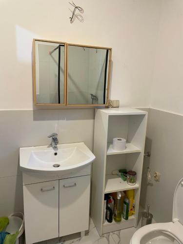 a bathroom with a sink and a mirror at Dom Galicja in Radziechowy