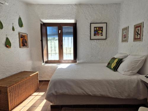 a bedroom with a bed and a window at Casita Pablo in Agua Amarga